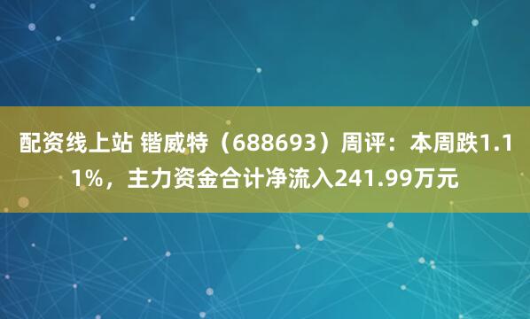 配资线上站 锴威特(688693)周评:本周跌1.11%,主力资金合计净流入241.99万元